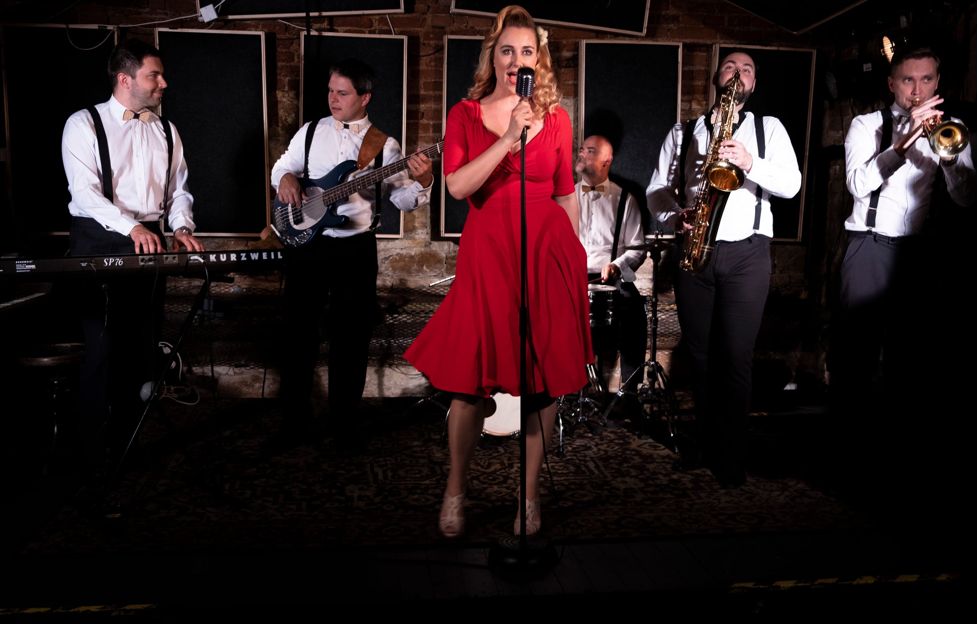 ROURA with vocals, piano, bass, trumpet, saxophone and drums